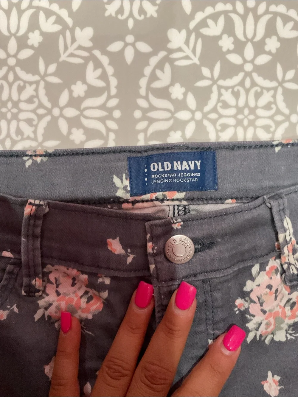 Old Navy Girls Gray Skinny Rockstar Jeggings Floral Print Size 12 Regular